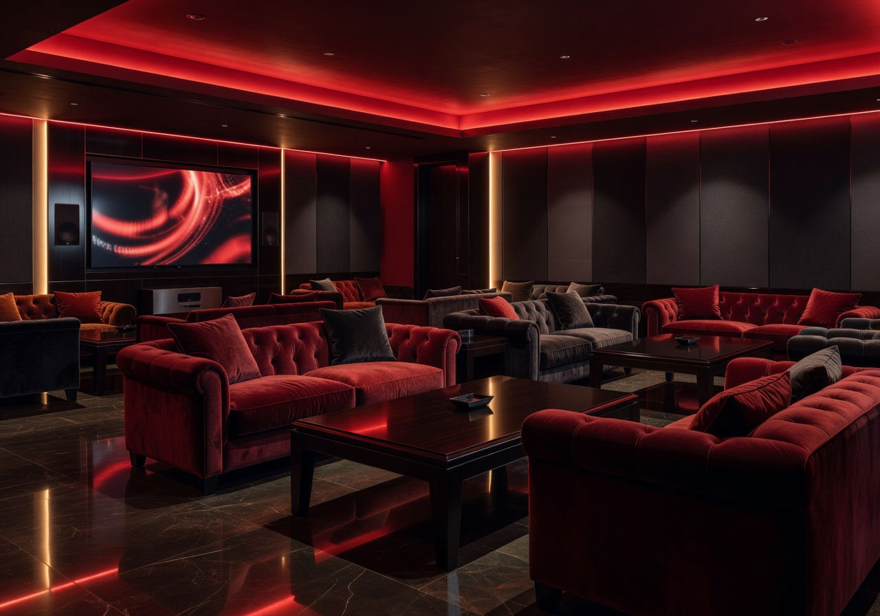 Luxury entertainment lounge with ambient red lighting