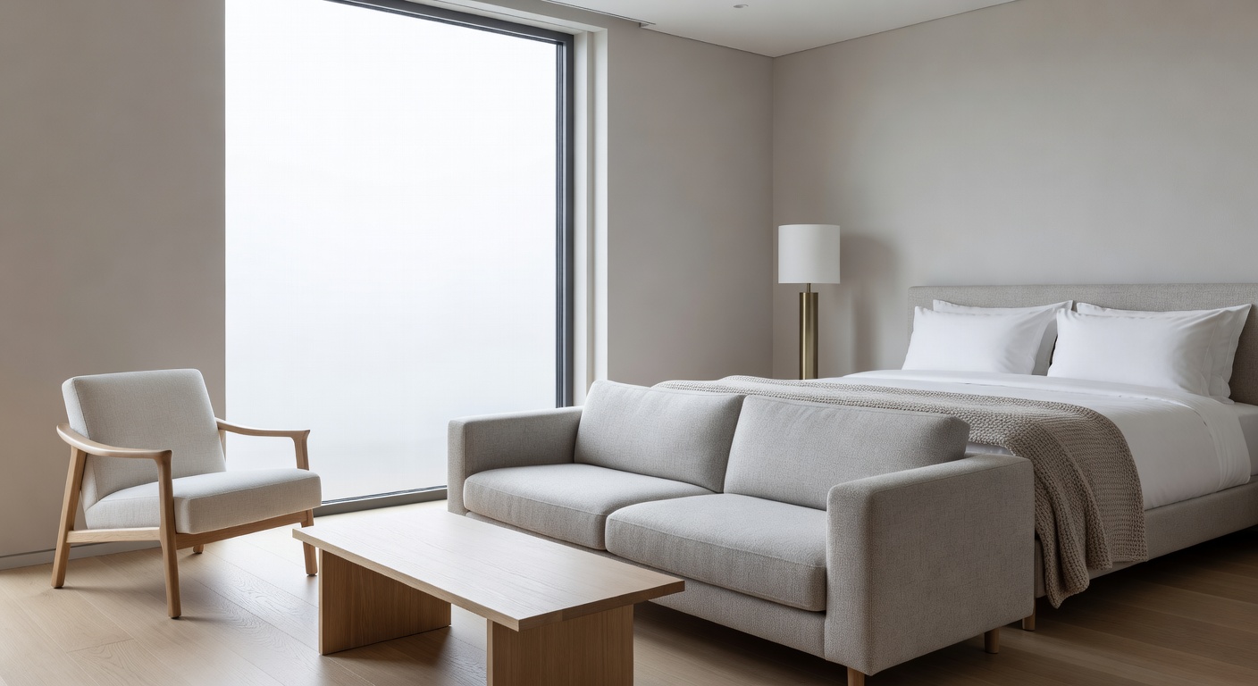 Luxury hotel suite interior with Nordic design